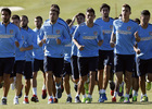 Temporada 14-15. Entrenamiento Los Ángeles de San Rafael. Los jugadores realizan carrera continúa. Foto: A. G.