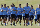 Temporada 14-15. Entrenamiento matutino en el campo de Golf de Los Ángeles de San Rafael. La primera plantilla realiza carrera continua. Foto: A. G.