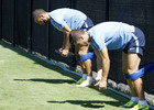 Gabi y Mario Suárez, durante el entrenamiento en San Francisco