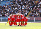 El equipo hace la piña antes de iniciar el partido ante la Juventus